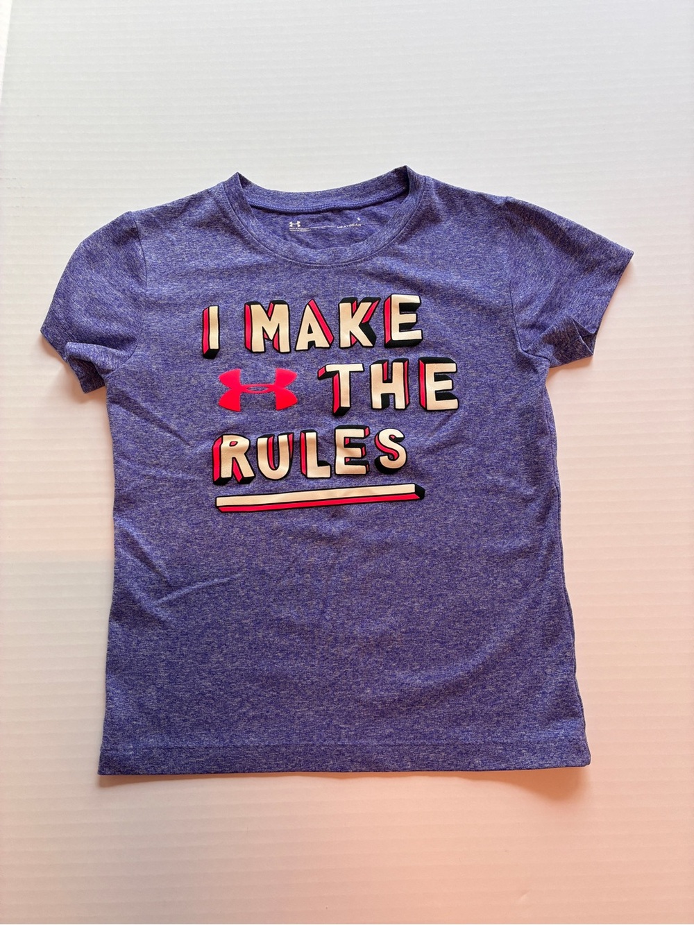 Under Armour Girls Purple Graphic 'I Make The Rules' Tee with Pink Accents